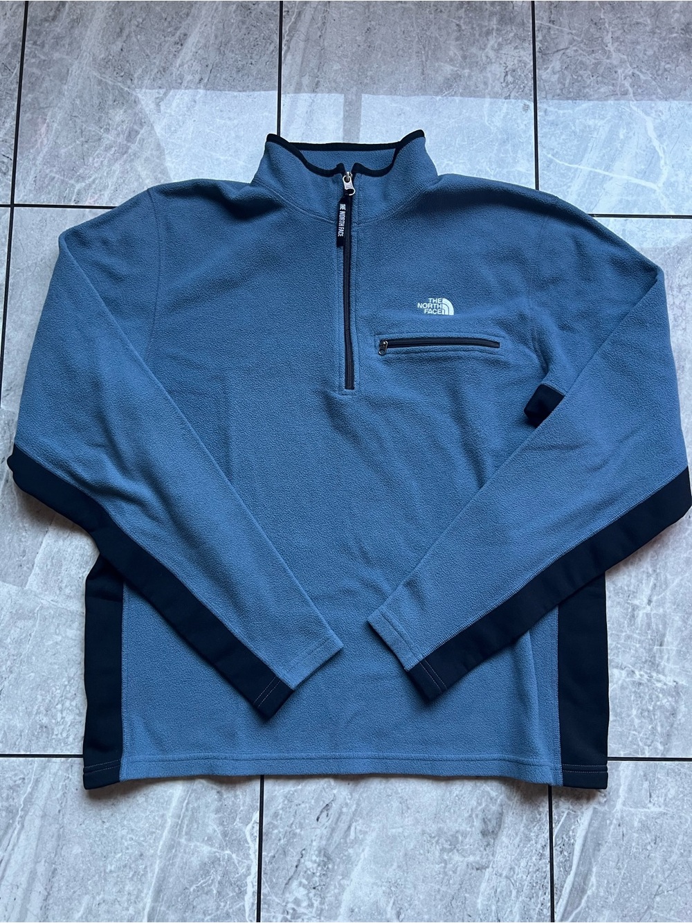 The North Face Men's Blue /Black PolarTec 1/4 Zip Pullover Fleece Jacket Logo XL